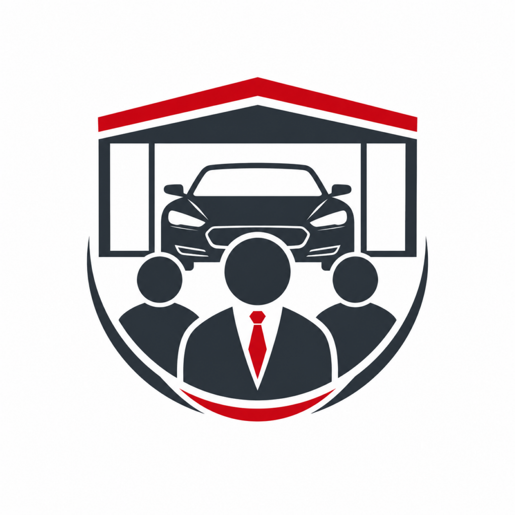 Symbolgrafik: Team des Autopark am Sulzbach mit Fahrzeug in der Werkstatt